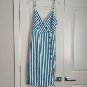 Blue and White Striped Midi Dress